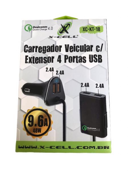 Imagem de Carregador veiculo c/extensor 4 portas usb-xc-kt-18-ds tools