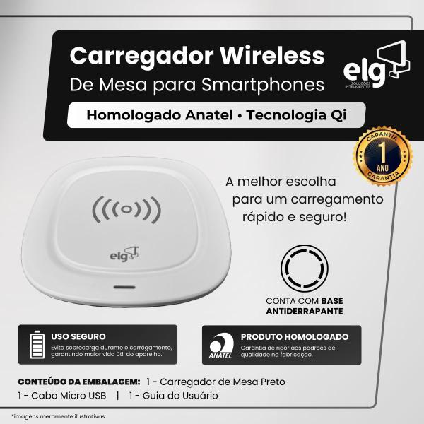 Imagem de Carregador Wireless Qi por Indução ELG Antiderrapante Branco