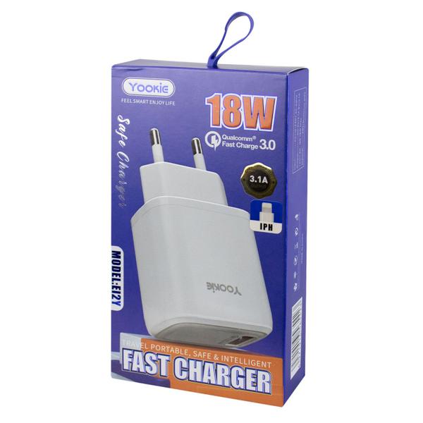 Imagem de Carregador Yookie EI2Y - 18W - USB - Cabo Lightning - Bivolt - Branco