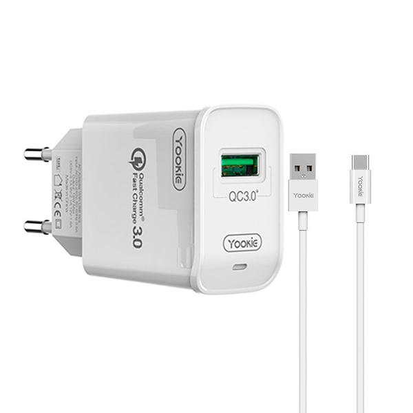 Imagem de Carregador Yookie KI22 - 18W - Cabo USB Tipo C - Bivolt - Branco