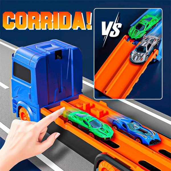 Imagem de Carreta Cegonha Caminhão Que Vira Pista Colorido Com 2 Carrinhos - Dm Toys