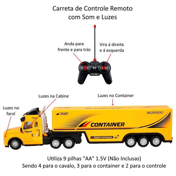 Imagem de Carreta Container Controle Remoto Caminhão c/ Farol Seta Som