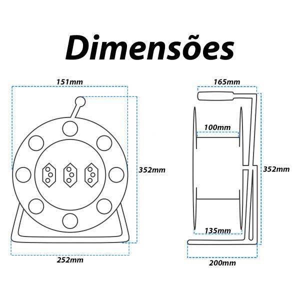 Imagem de Carretel Com 3 Tomadas para Extensão Eletrica Até 40m Tripolar 3x2.5mm