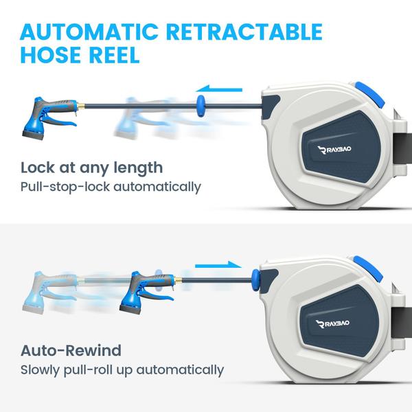 Imagem de Carretel de mangueira RAYBAO retrátil 1/2x30m com bico de 9 funções