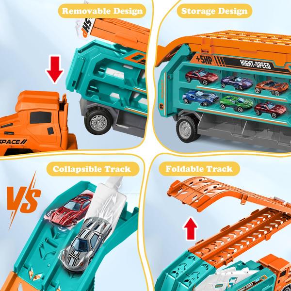 Imagem de Carrier Truck Toy ShyLizard com pista de corrida de 2,8 pés e 6 carros