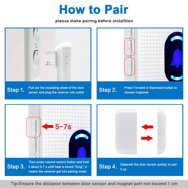 Imagem de Carrilhão de porta Daytech Wireless Door Sensor Chime, alcance de 1000 pés