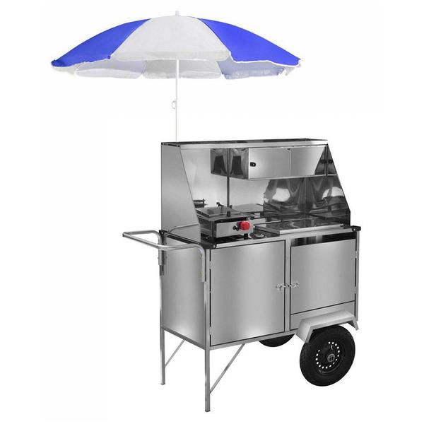 Imagem de Carrinho 2 em 1 Cefaz Hot Dog e Lanche Luxo Inox com Rodas Pneumáticas e Guarda Sol L10P/GS