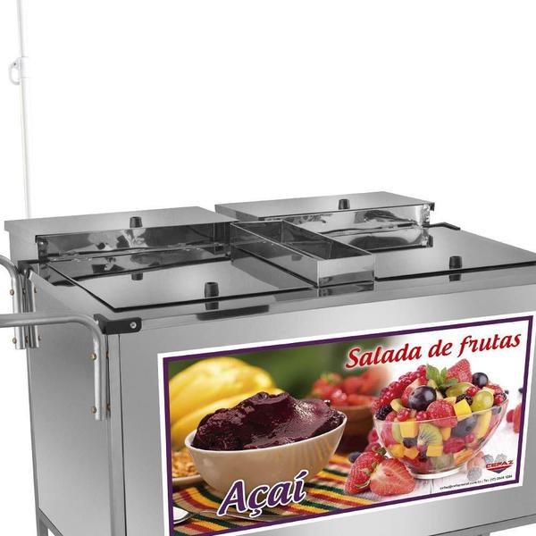 Imagem de Carrinho 2 em 1 Cefaz Salada de Frutas e Açaí Luxo Inox Rodas Maciças e Guarda Sol L17M/GS