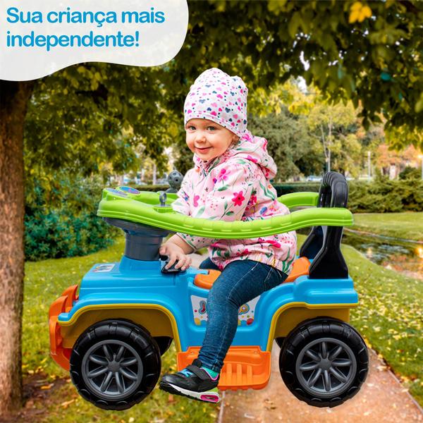 Imagem de Carrinho Andador Quadriciclo Moto Empurrador Passeio Jip Jip Chave Buzina Colorido Menino Menina Infantil