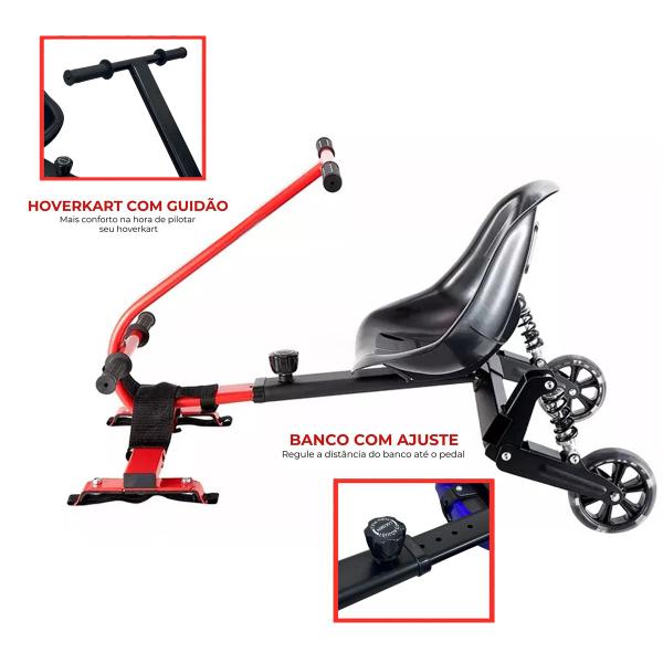 Imagem de Carrinho Assento Hoverkart com Guidão para Overboard 6.5 8 10 Preto/Vermelho Importway BW-307