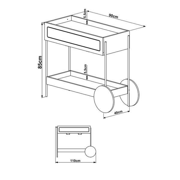 Imagem de Carrinho Bar 1 Gaveta 112cm com Porta Taças Pés em Metal