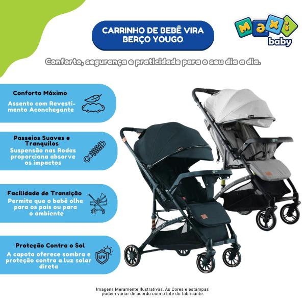 Imagem de Carrinho Bebê Passeio Alça Reversível YouGo Preto Maxi Baby