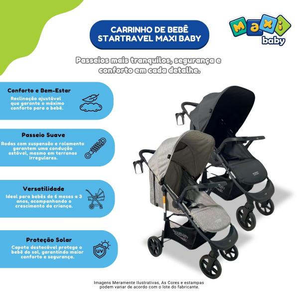 Imagem de Carrinho Bebê Passeio Vira Berço Startravel Cinza Maxi Baby