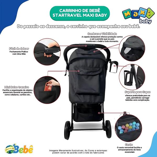 Imagem de Carrinho Bebê Passeio Vira Berço Startravel Preto Maxi Baby