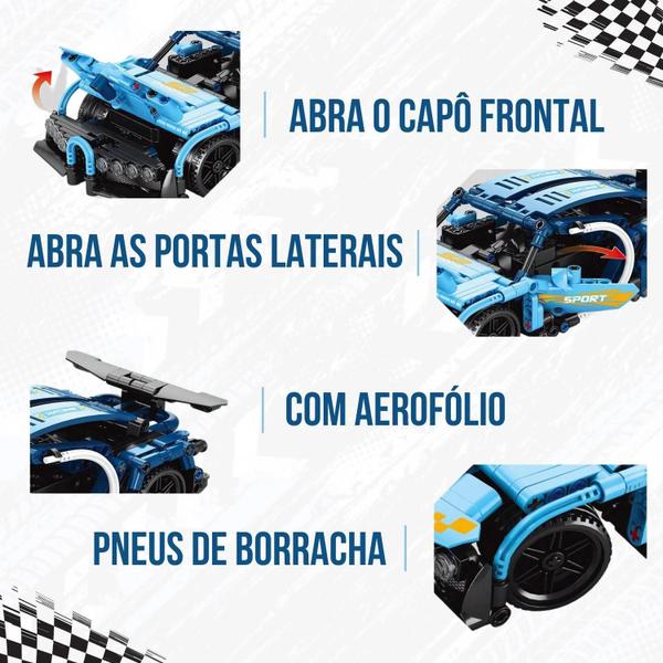 Imagem de Carrinho Bloco Montar Brinquedo Carro Azul Folia Imports