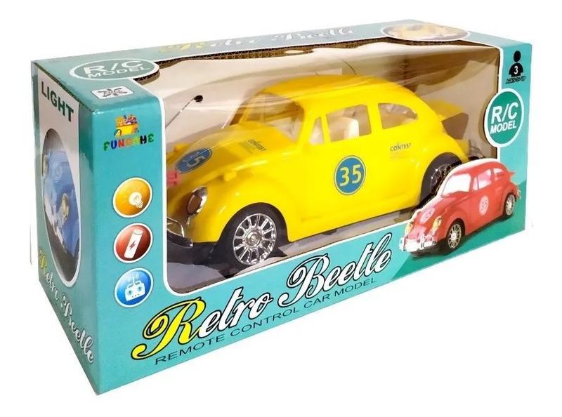 Imagem de Carrinho Brinquedo Fusquinha De Controle Remoto Infantil  Acende Farol (Amarelo)