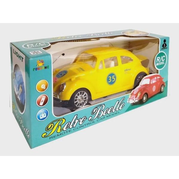 Imagem de Carrinho Brinquedo Fusquinha De Controle Remoto Infantil Acende Farol (Amarelo)