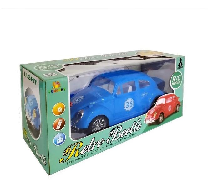 Imagem de Carrinho Brinquedo Fusquinha De Controle Remoto Infantil  Acende Farol (Azul)