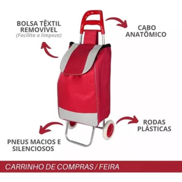 Imagem de Carrinho c/ Bolsa de Lona Feira Sacolão Reforçado