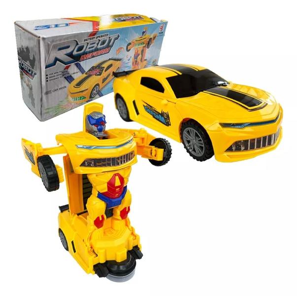 Imagem de Carrinho Camaro Transformers Vira Robô Luz Som Bate Volta Cor Amarelo Personagem Bumblebee