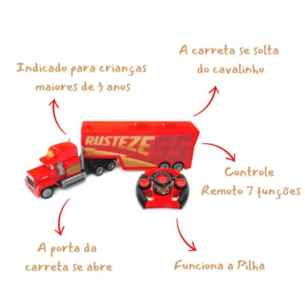 Imagem de Carrinho Caminhão Carreta Controle Remoto Mack 47cm Original Disney Carros EBN Kids - Crianças +3 Anos