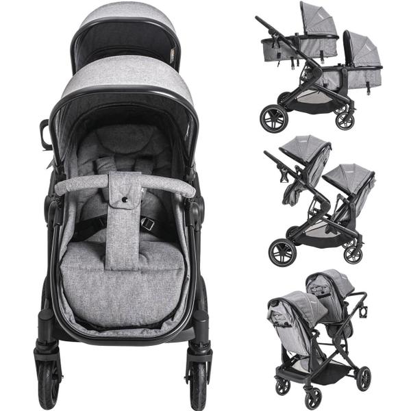 Imagem de Carrinho com 2 Bebe Conforto 2 Base ISOFIX Kiddo Pair Cinza