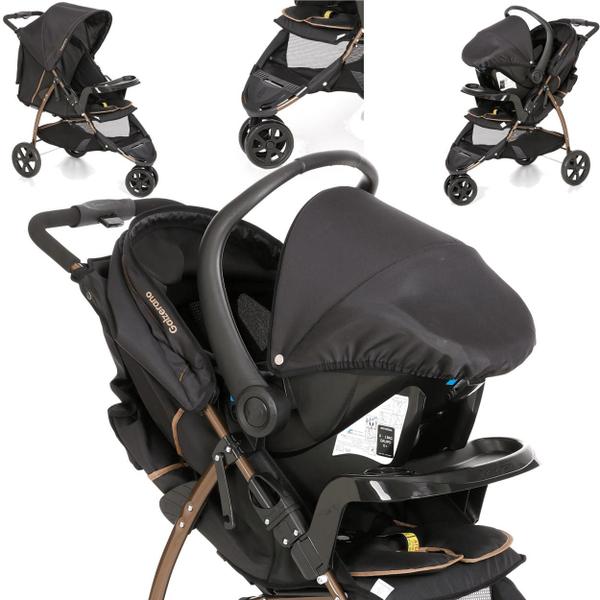 Imagem de Carrinho com Bebe Conforto Base Galzerano Cross Preto Cobre