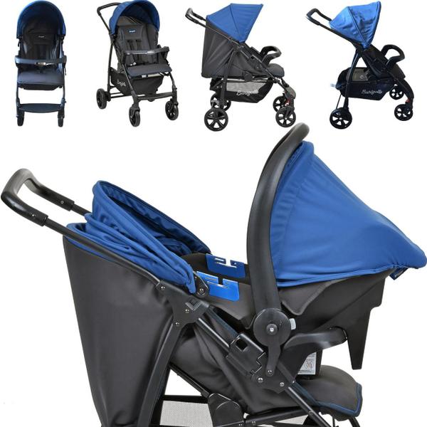 Imagem de Carrinho com Bebe Conforto e Base Burigotto Ecco Cinza Azul