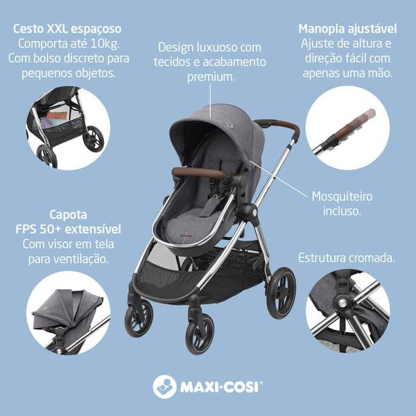 Imagem de Carrinho com Bebê Conforto Travel System Anna Luxe Trio Twillic Grey Maxi-Cosi