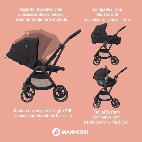 Imagem de Carrinho com Bebê Conforto Travel System Leona² Trio com giro 360 e Isofix Maxi-Cosi Essential Black