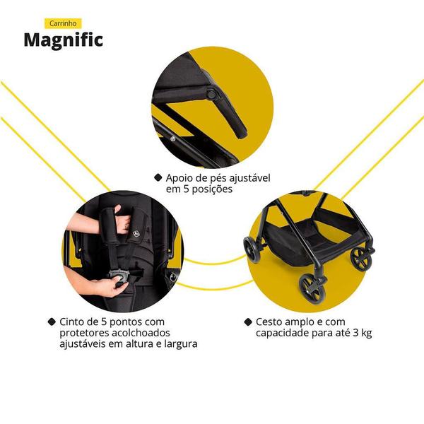 Imagem de Carrinho com Bebê Conforto Travel System Magnific 5 em 1 Full Black - Safety 1st