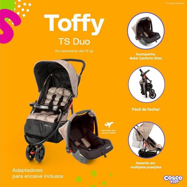 Imagem de Carrinho com Bebê Conforto Travel System Toffy Duo Cosco Bege