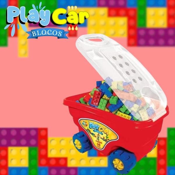 Imagem de Carrinho Com Blocos De Montar De Brinquedo Coloridos 48 Peças Infantil Playcar Bloco GGB Brinquedos