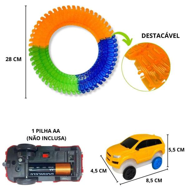 Imagem de Carrinho com Pista LED Trilha Maluca 56 Peças  Loja Oficial