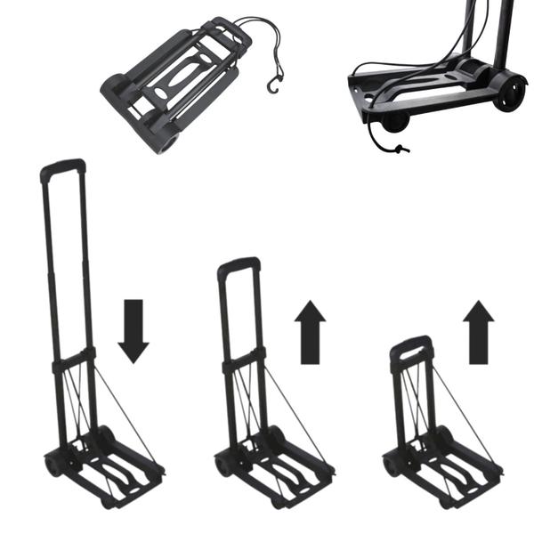 Imagem de Carrinho com Plataforma de Mão Dobrável com 2 Rodas para Transporte de Cargas Alça Telescópica de 03 estágios Capacidade 40 Kilos