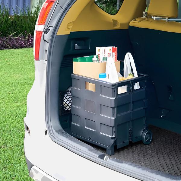 Imagem de Carrinho Compras Feira Cesta Caixa Dobrável C/ Rodinhas