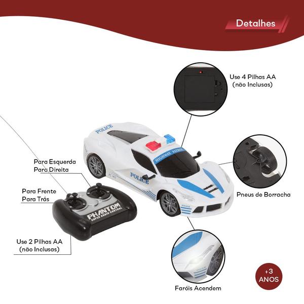 Imagem de Carrinho Controle Remoto A Pilha Polícia Branco 4 Funções
