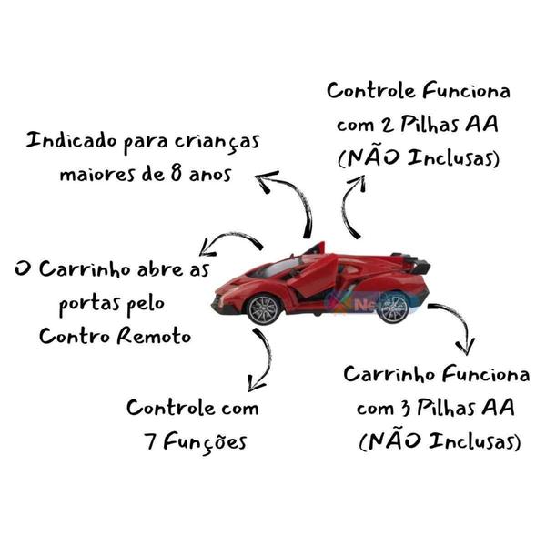 Imagem de Carrinho Controle Remoto Carro Super Sport Abre Portas Acende Farois Brinquedo Presente Menino - CKS