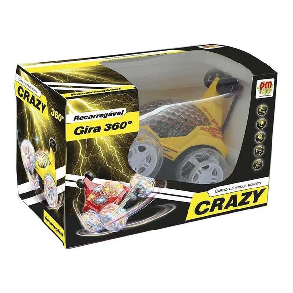 Imagem de Carrinho Controle Remoto Crazy  Maluco 360 Som Luz Amarelo