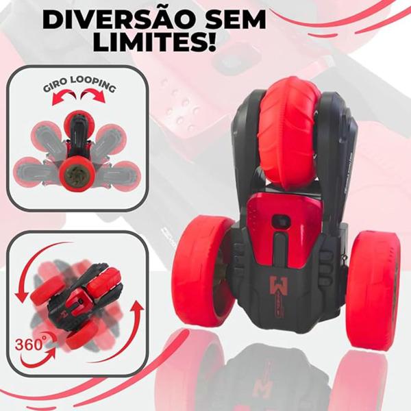 Imagem de Carrinho Controle Remoto Flip Manobra 360 Radical Luzes Som Super Carro Criança Divertido Aventura Brinquedo Radical