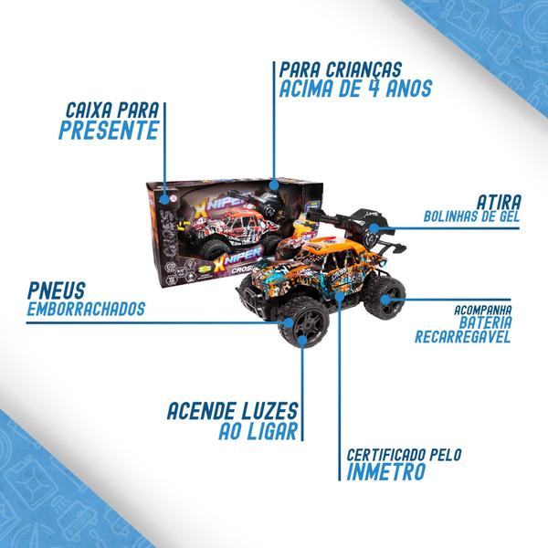 Imagem de Carrinho Controle Remoto OffRoad Atira Orbeez Gel Led 4X4