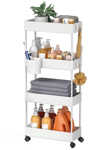 Imagem de Carrinho de armazenamento fino Pipishell 4 Tier Rolling White