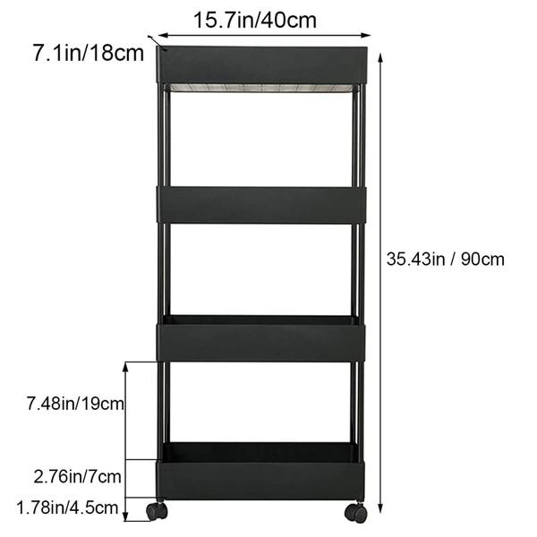 Imagem de Carrinho de armazenamento OVAKIA de 4 camadas Slim Rolling com cestos de malha pretos