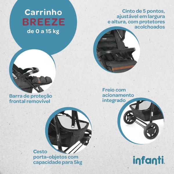 Imagem de Carrinho de Bebê Breeze Preto Bebê Conforto e Base Infanti