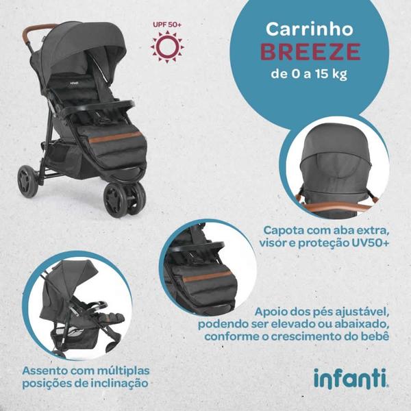 Imagem de Carrinho de Bebê Breeze Preto Bebê Conforto e Base Infanti