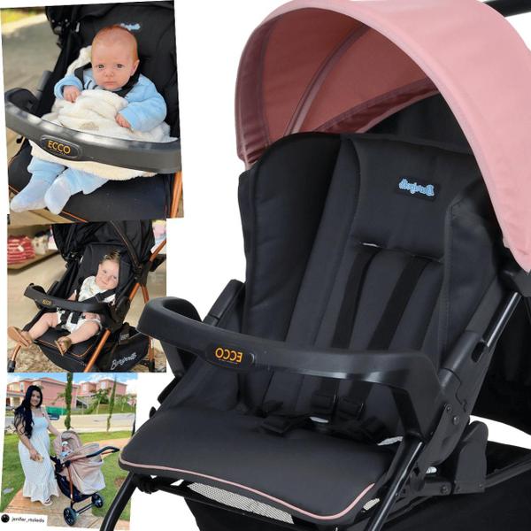 Imagem de Carrinho de Bebe com Bebe Conforto Moises Burigotto CZ Rosa