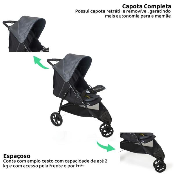 Imagem de Carrinho De Bebê Cross Trail Cinza Preto (0-15kg) Galzerano