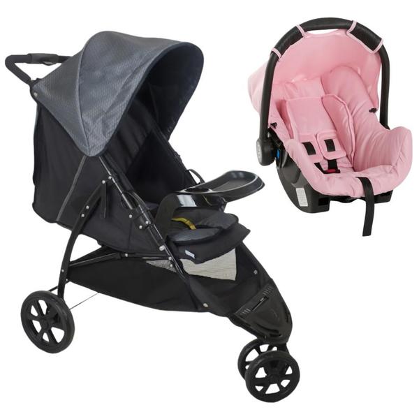 Imagem de Carrinho De Bebê Cross Trail Cinza Preto e Bebê Conforto