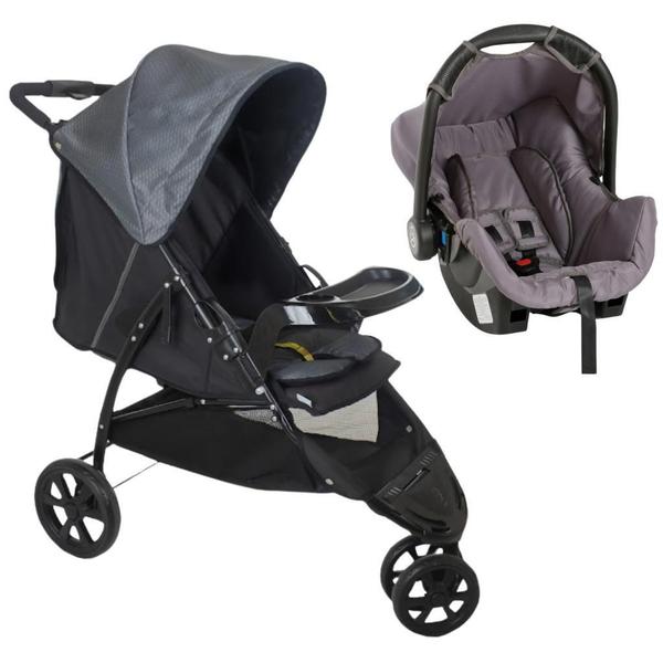 Imagem de Carrinho De Bebê Cross Trail Cinza Preto E Bebê Conforto