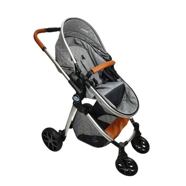 Imagem de Carrinho de bebe europeu luxo 3 em 1 ares + bebe conforto cinza + base aconchego - passear baby